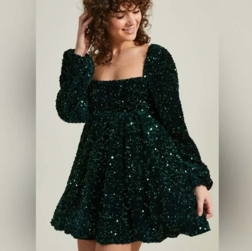 Altar'd State Green Gabriella Sequin Dress